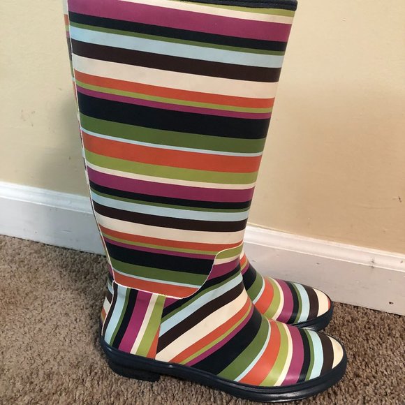 Coach Pammie Women's Multi Colored Striped Rainboots /Booties - Picture 1 of 11